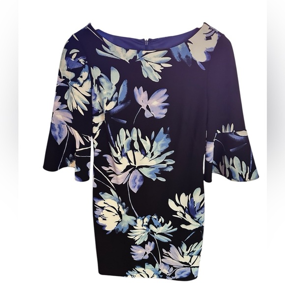 Vince Camuto Dark Navy Floral Print Dress size 8 - Picture 2 of 9